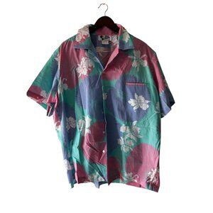 Vintage Hilo Hattie Camp Hawaiian Floral Button Shirt Pastel Pink Purple2XL